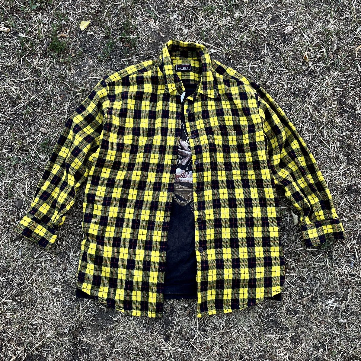 Vintage Vintage 90s Yellow Black Checkered Flannel Shirt Oversized X Size US XL / EU 56 / 4 - 7 Thumbnail
