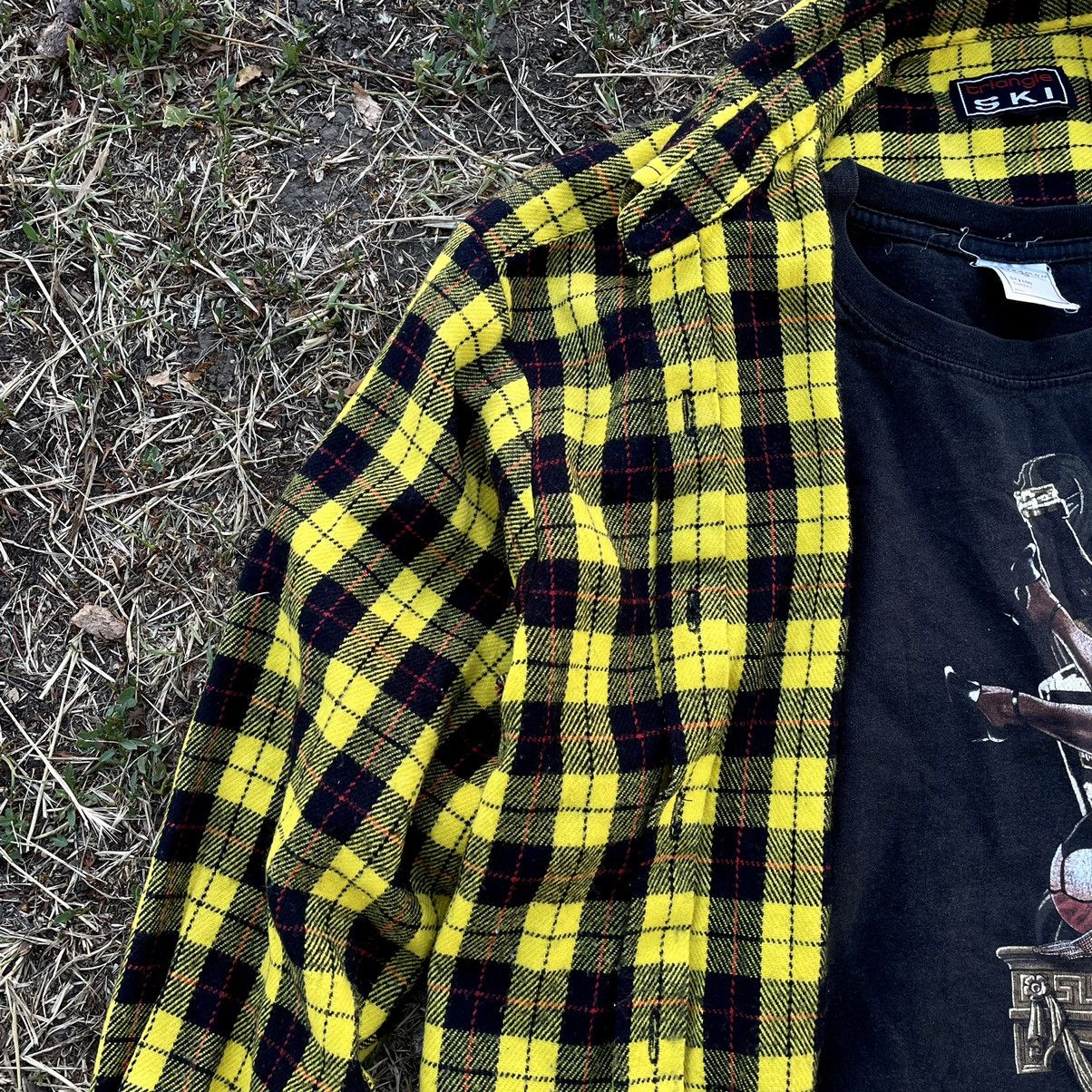 Vintage Vintage 90s Yellow Black Checkered Flannel Shirt Oversized X Size US XL / EU 56 / 4 - 4 Thumbnail
