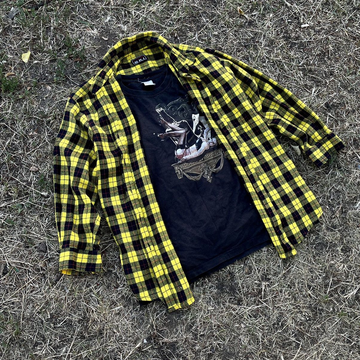 Vintage Vintage 90s Yellow Black Checkered Flannel Shirt Oversized X Size US XL / EU 56 / 4 - 5 Thumbnail