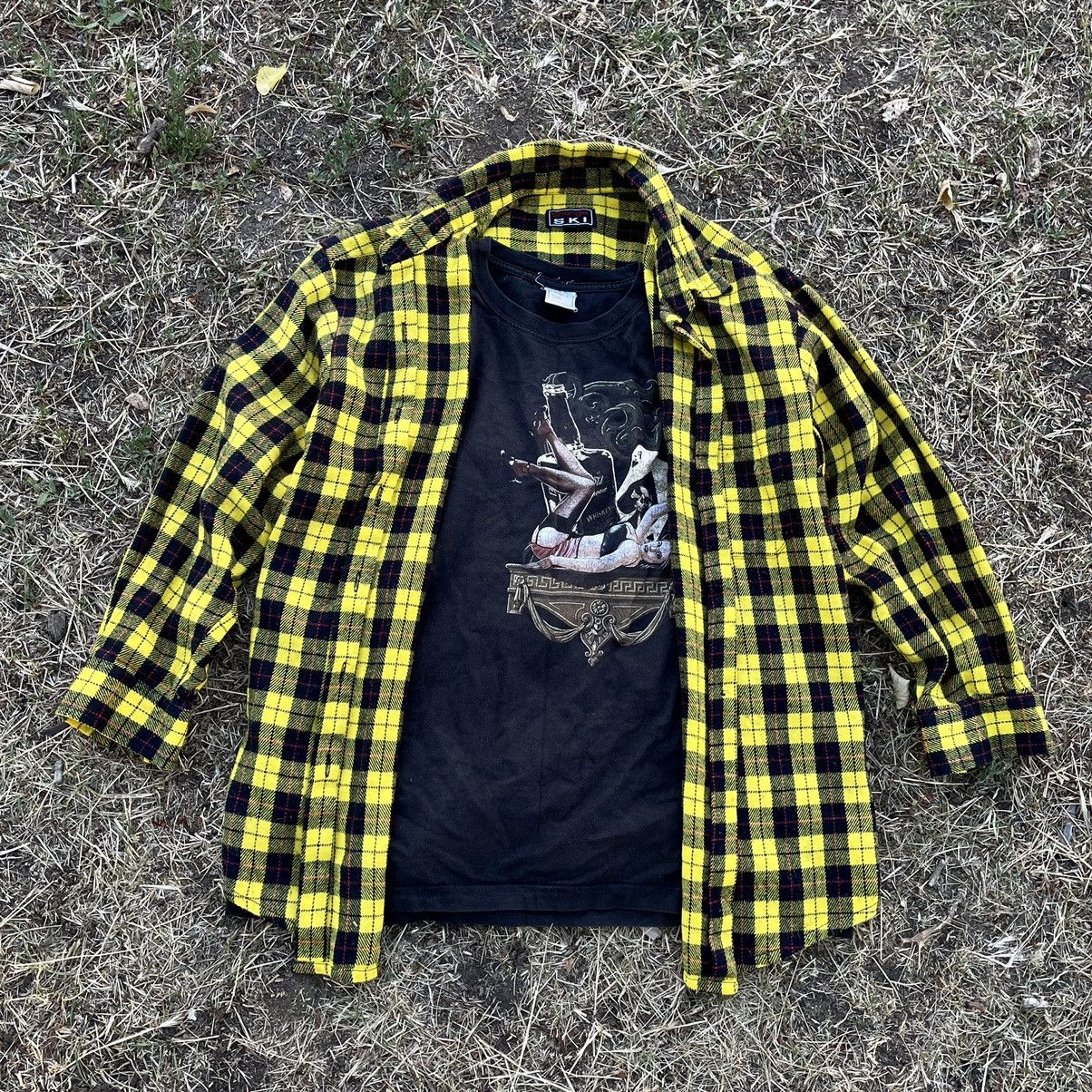 Vintage Vintage 90s Yellow Black Checkered Flannel Shirt Oversized X Size US XL / EU 56 / 4 - 1 Thumbnail