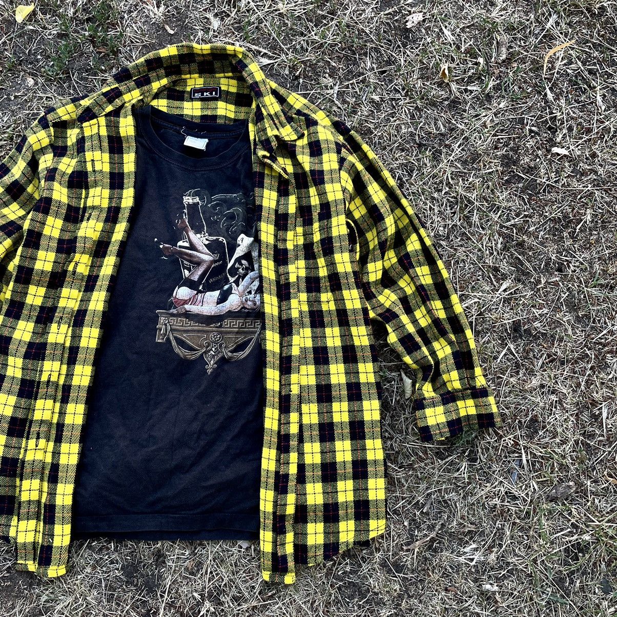 Vintage Vintage 90s Yellow Black Checkered Flannel Shirt Oversized X Size US XL / EU 56 / 4 - 2 Thumbnail