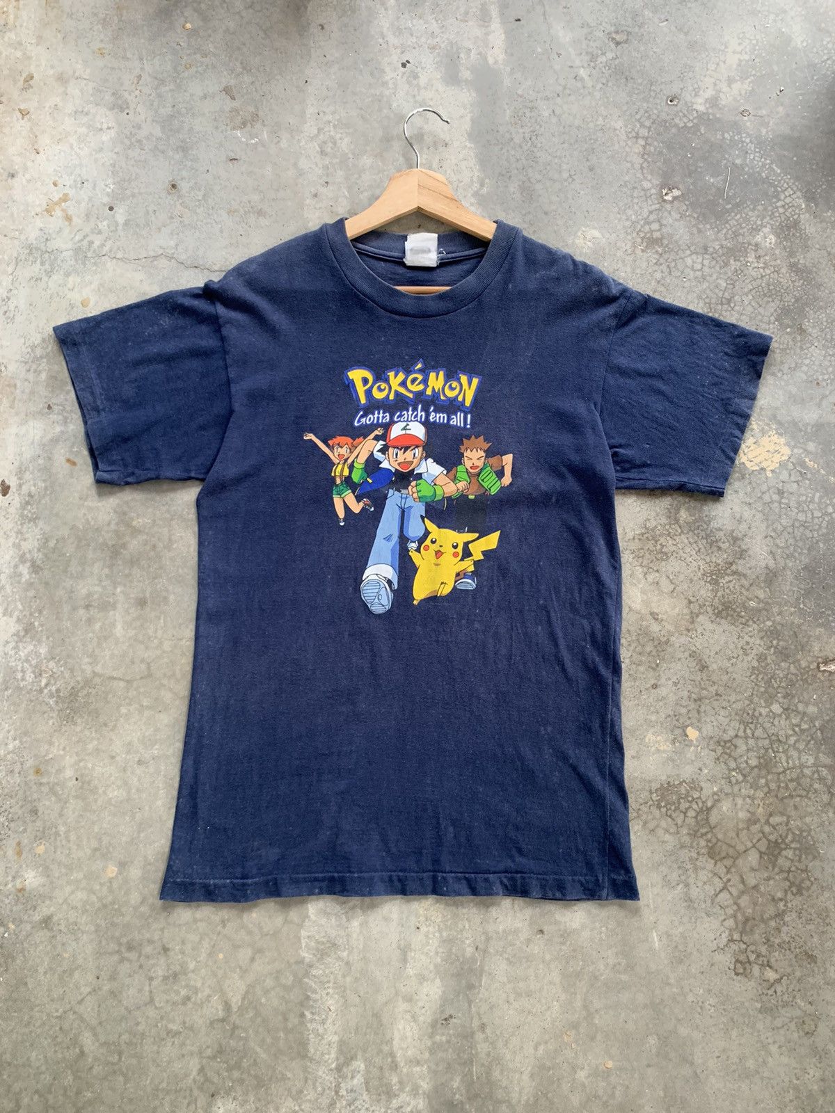 image of Vintage Faded 1999 Nintendo Pokemon Single Stich Printed Tee in Blue, Men's (Size Medium)