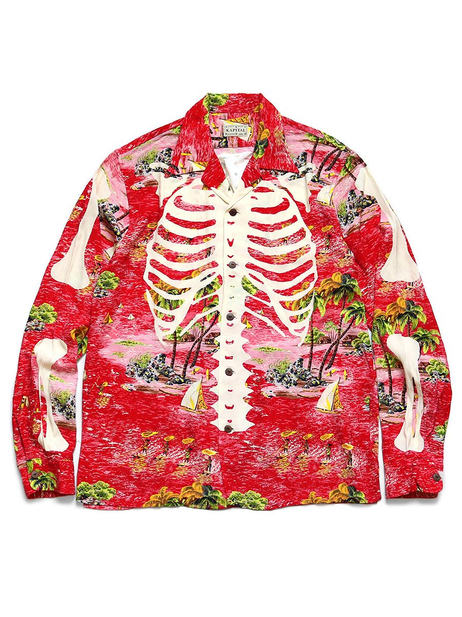 Kapital Kapital Rayon Kamehameha Skeleton Print Open Collar Shirt Size US XL / EU 56 / 4 - 1 Thumbnail