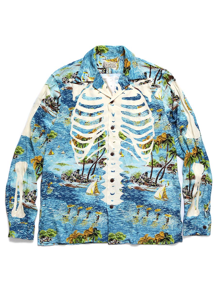 Kapital Kapital Rayon Kamehameha Skeleton Print Open Collar Shirt Size US XL / EU 56 / 4 - 1 Thumbnail