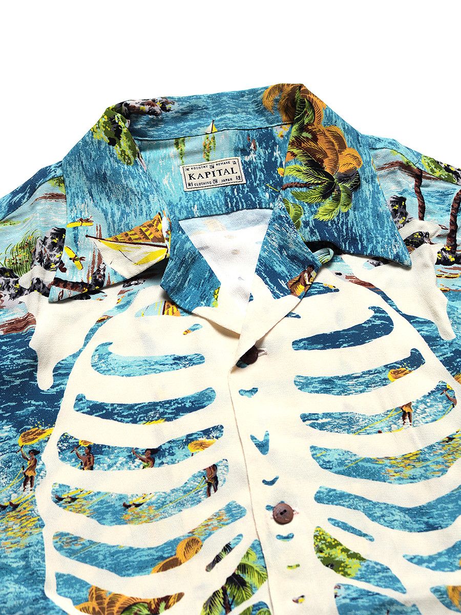 Kapital Kapital Rayon Kamehameha Skeleton Print Open Collar Shirt Size US L / EU 52-54 / 3 - 3 Thumbnail