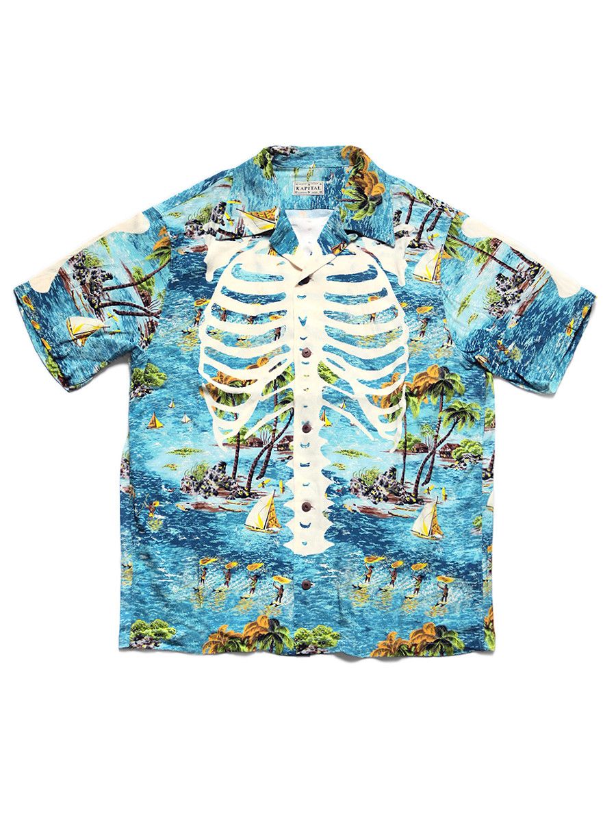 Kapital Kapital Rayon Kamehameha Skeleton Print Open Collar Shirt Size US L / EU 52-54 / 3 - 1 Thumbnail