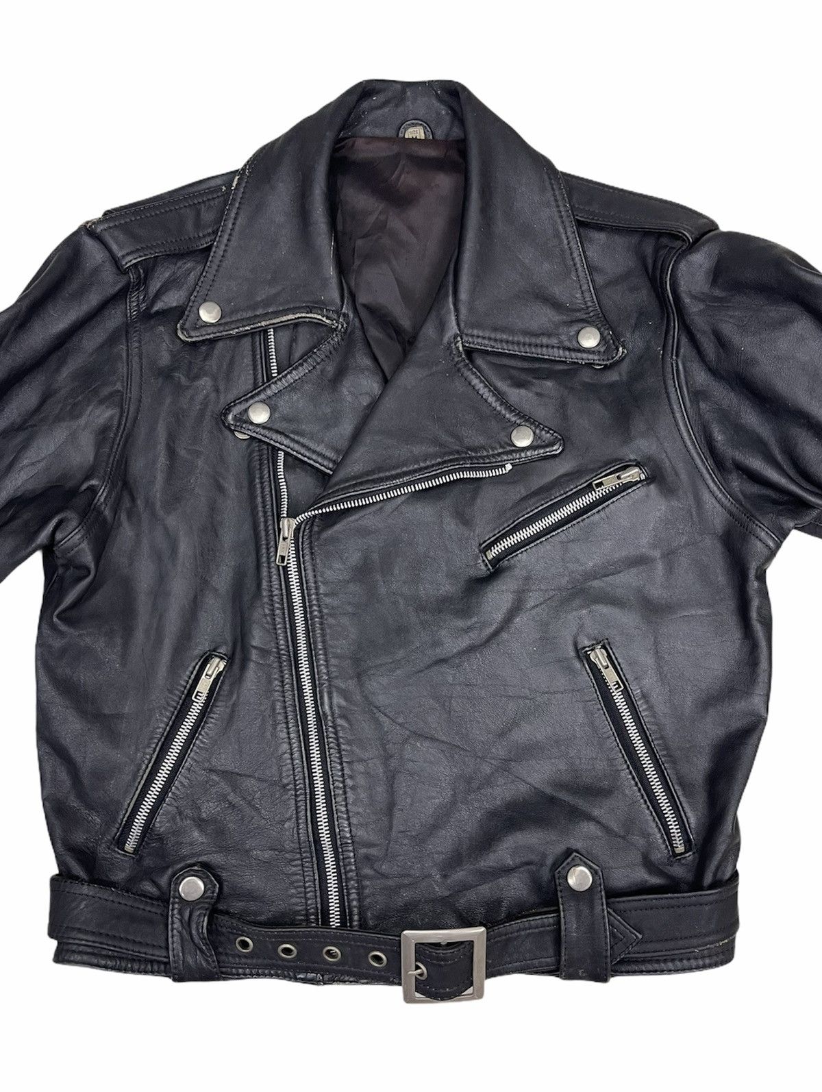 Vintage VINTAGE DOUBLE COLLAR LEATHER BIKER JACKET Size US M / EU 48-50 / 2 - 9 Thumbnail