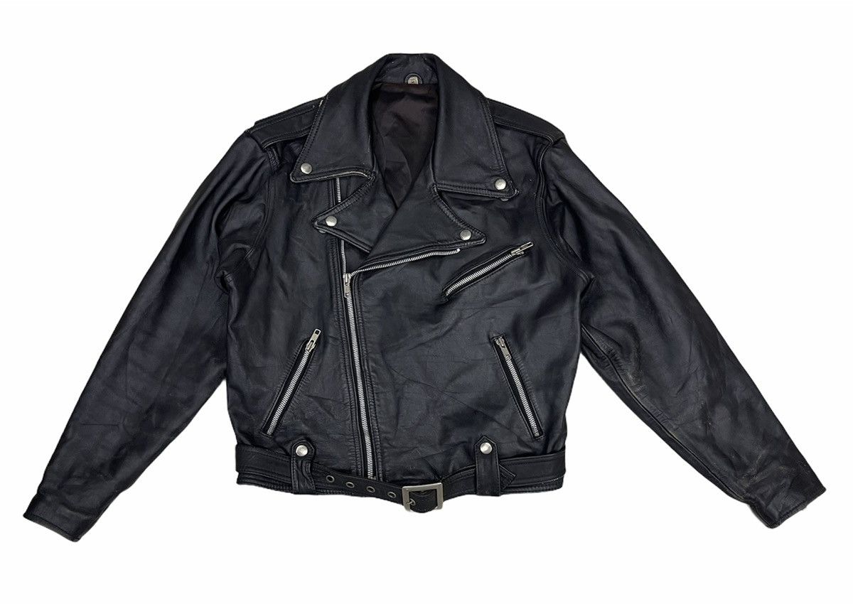Vintage VINTAGE DOUBLE COLLAR LEATHER BIKER JACKET Size US M / EU 48-50 / 2 - 6 Thumbnail