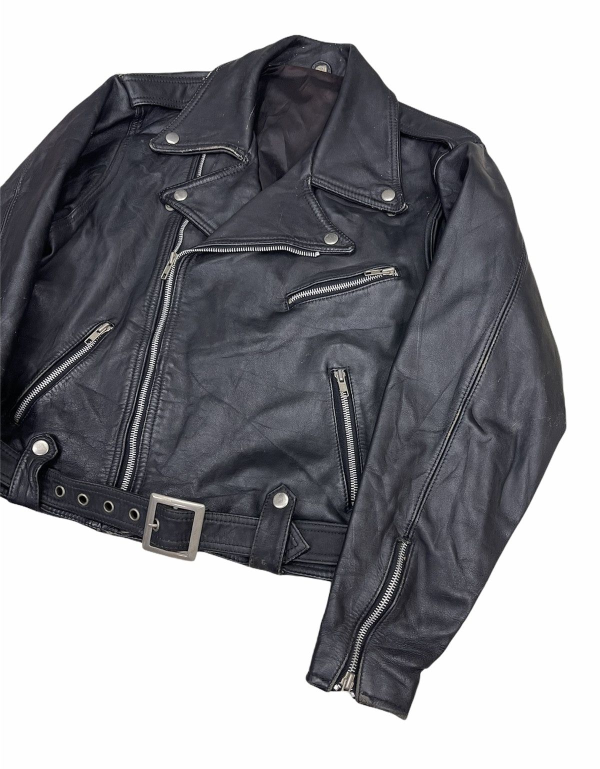 Vintage VINTAGE DOUBLE COLLAR LEATHER BIKER JACKET Size US M / EU 48-50 / 2 - 4 Thumbnail