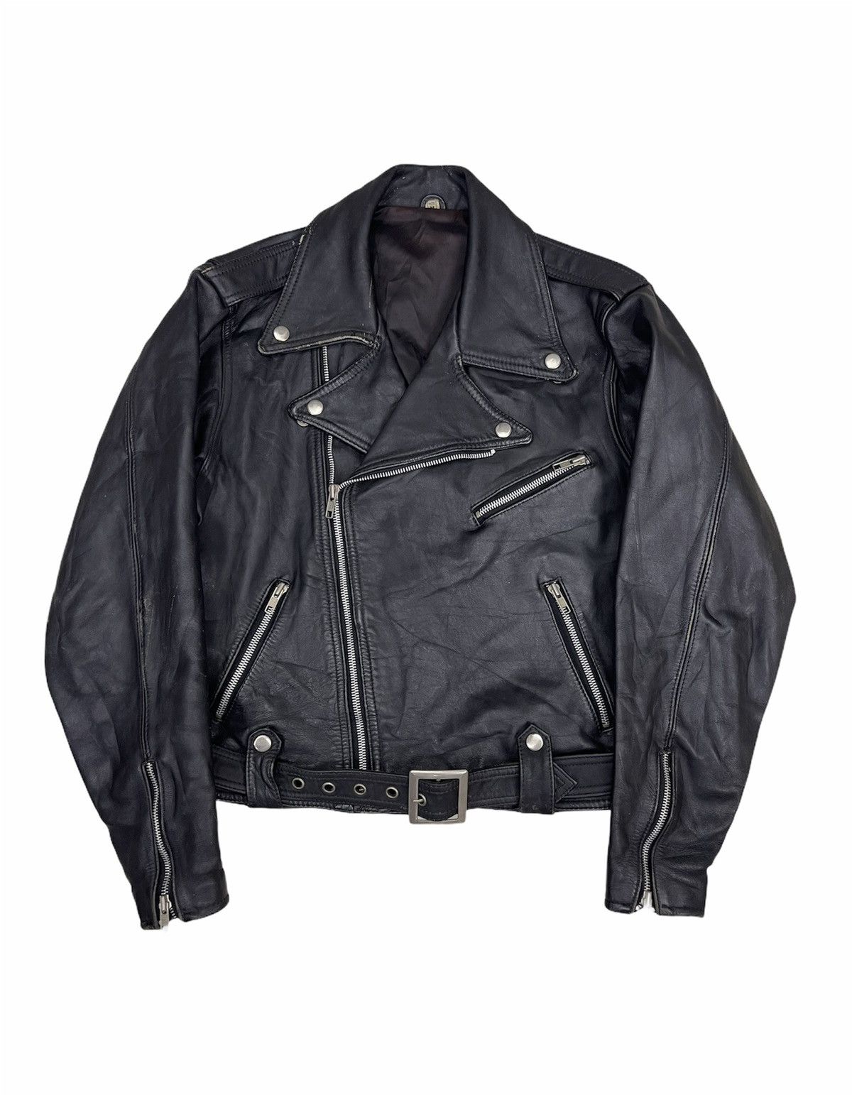 Vintage VINTAGE DOUBLE COLLAR LEATHER BIKER JACKET Size US M / EU 48-50 / 2 - 3 Thumbnail