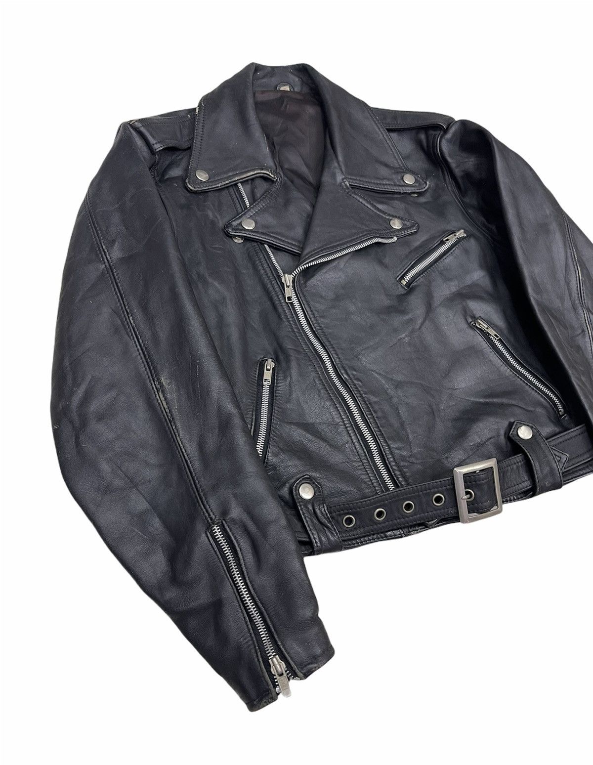 Vintage VINTAGE DOUBLE COLLAR LEATHER BIKER JACKET Size US M / EU 48-50 / 2 - 7 Thumbnail