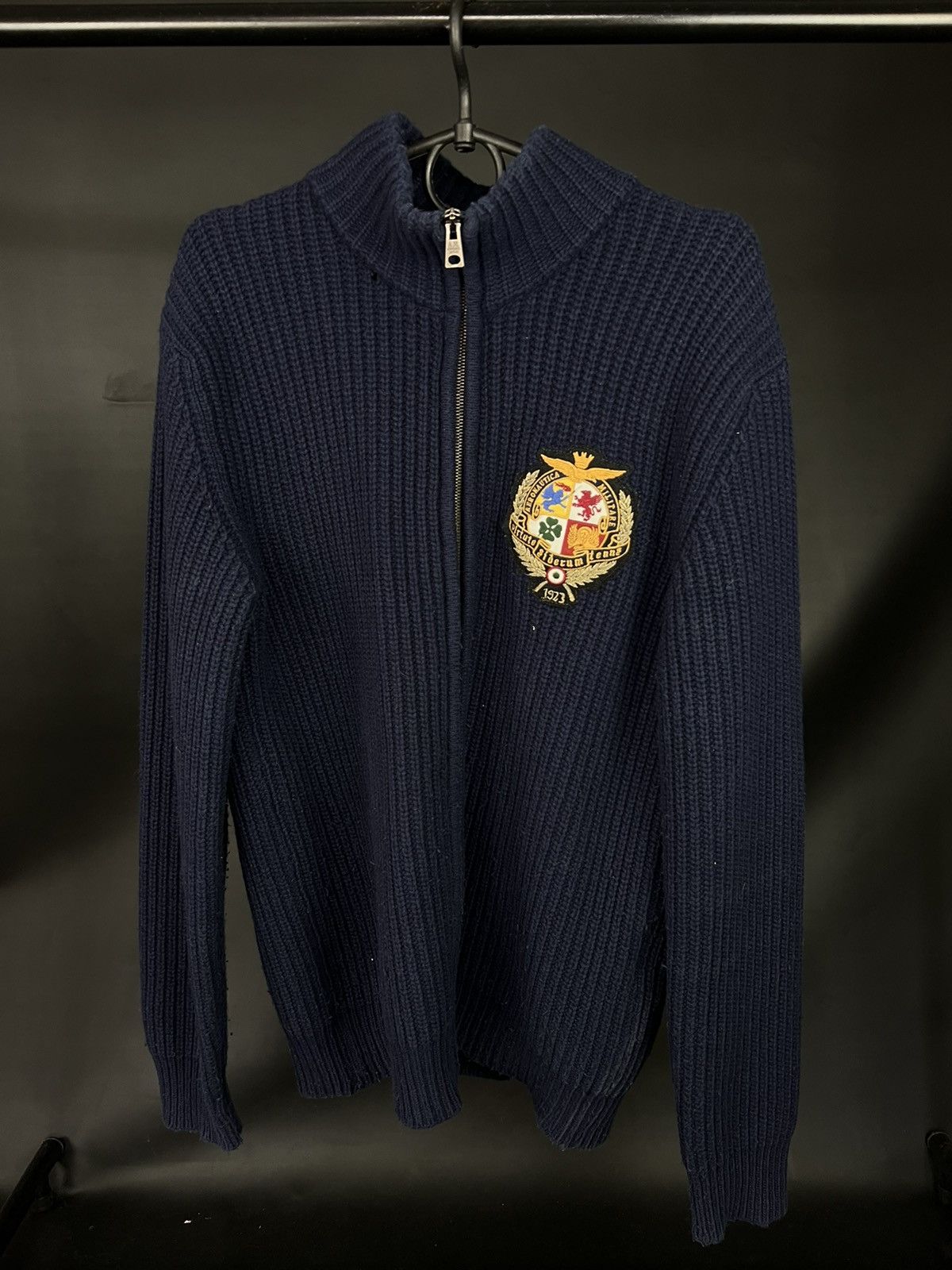 Aeronautica Militare × Vintage VTG Aaronautica militare Navy Blue Full Zip Logo Sweater Size US XL / EU 56 / 4 - 1 Thumbnail