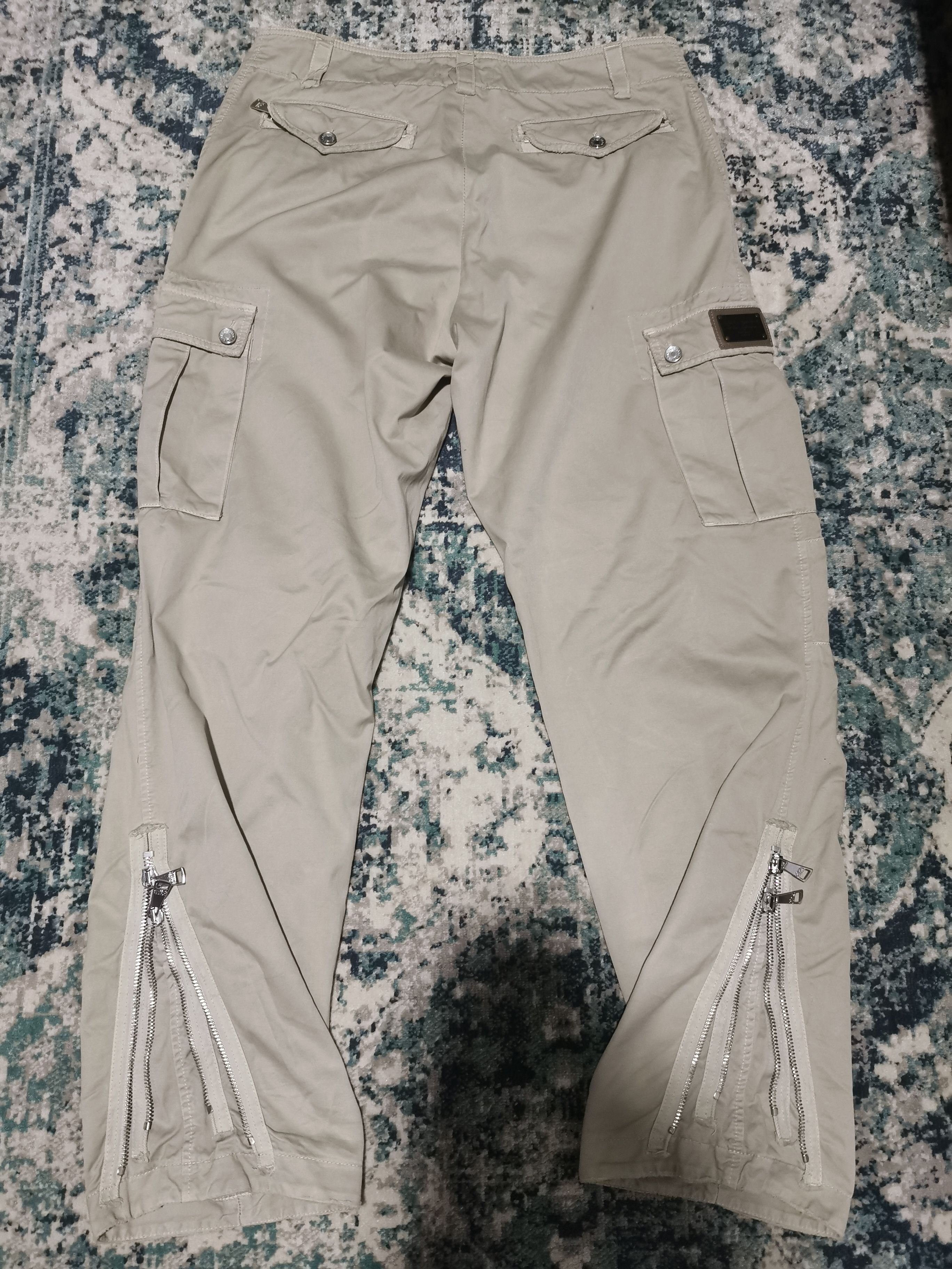 Pre-owned Dolce & Gabbana Flare 2003  Zip Cargo Pants Fit 37" In Cream/light Brown