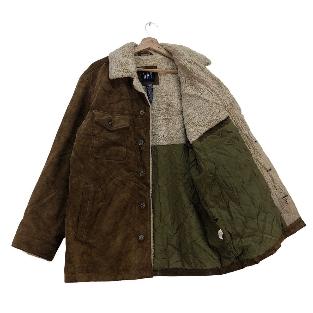 image of Genuine Leather x Leather Gap Suede Leather Sherpa Jacket in Brown, Men's (Size Medium)