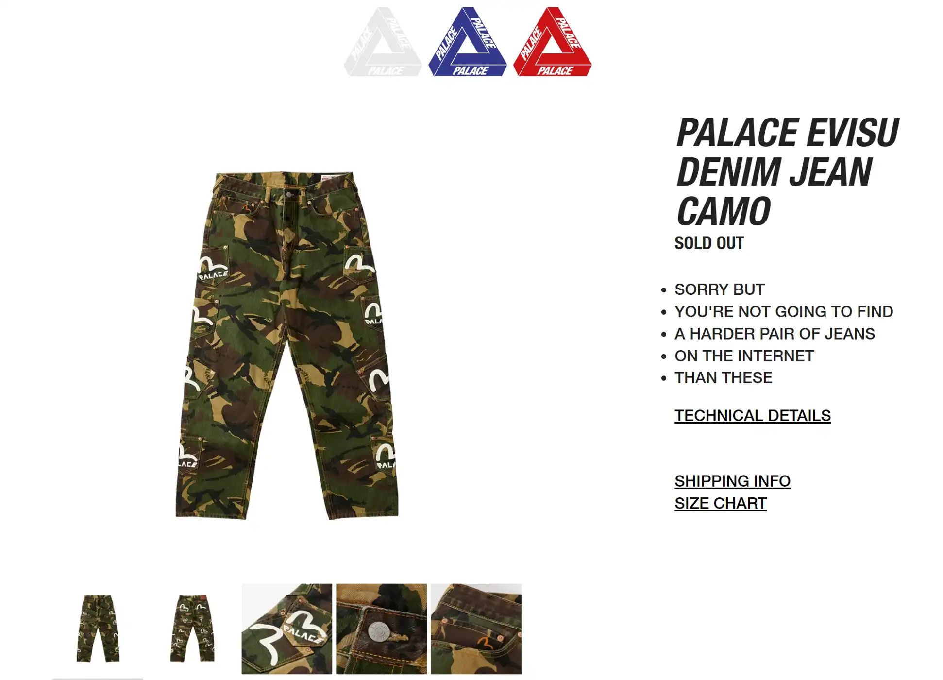 Palace Evisu x Palace Camo jeans denim size 30 | Grailed