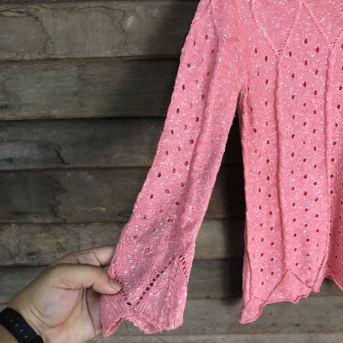 Homespun Knitwear Japan Mesh Net Crochet Pink Cardigan Knitwear #7159 Size S / US 4 / IT 40 - 8 Thumbnail