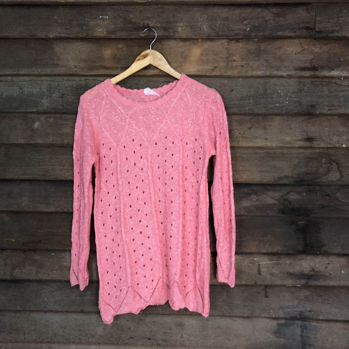 Homespun Knitwear Japan Mesh Net Crochet Pink Cardigan Knitwear #7159 Size S / US 4 / IT 40 - 1 Thumbnail