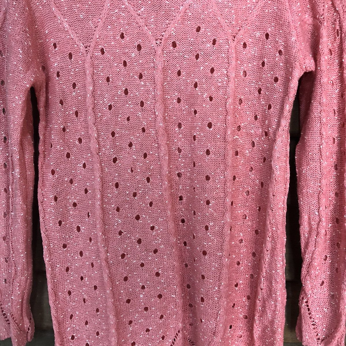 Homespun Knitwear Japan Mesh Net Crochet Pink Cardigan Knitwear #7159 Size S / US 4 / IT 40 - 6 Thumbnail