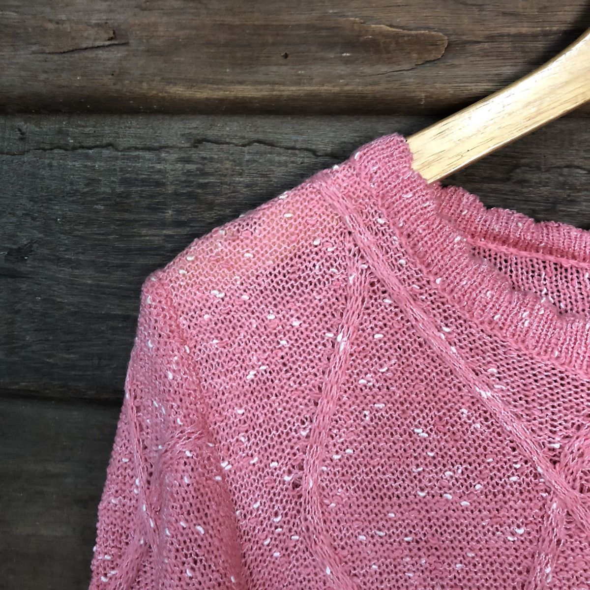 Homespun Knitwear Japan Mesh Net Crochet Pink Cardigan Knitwear #7159 Size S / US 4 / IT 40 - 7 Thumbnail