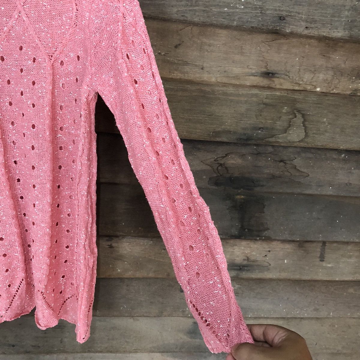 Homespun Knitwear Japan Mesh Net Crochet Pink Cardigan Knitwear #7159 Size S / US 4 / IT 40 - 9 Thumbnail