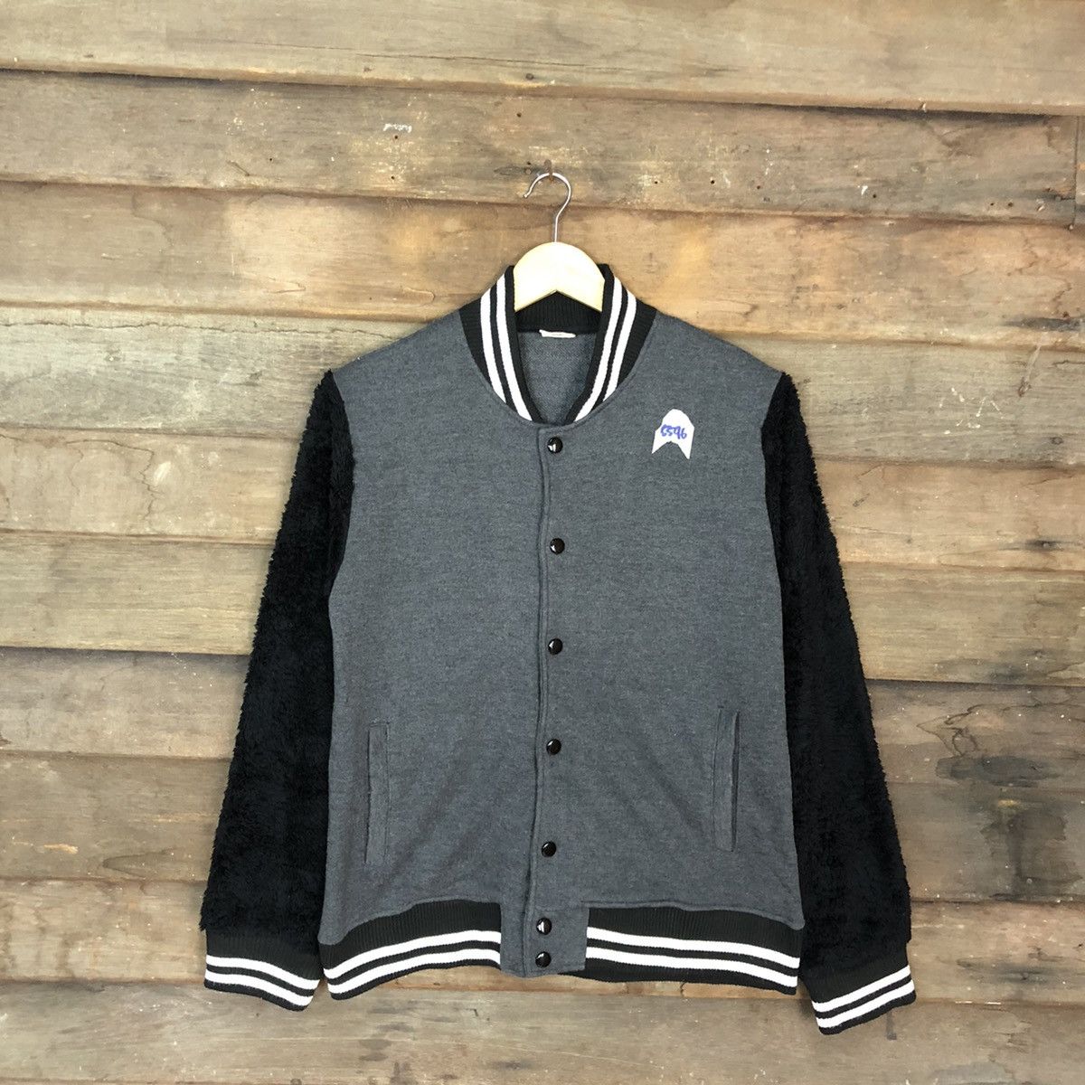 Japanese Brand The Branded Stack Grey Varsity Jacket #5596 Size M / US 6-8 / IT 42-44 - 3 Thumbnail