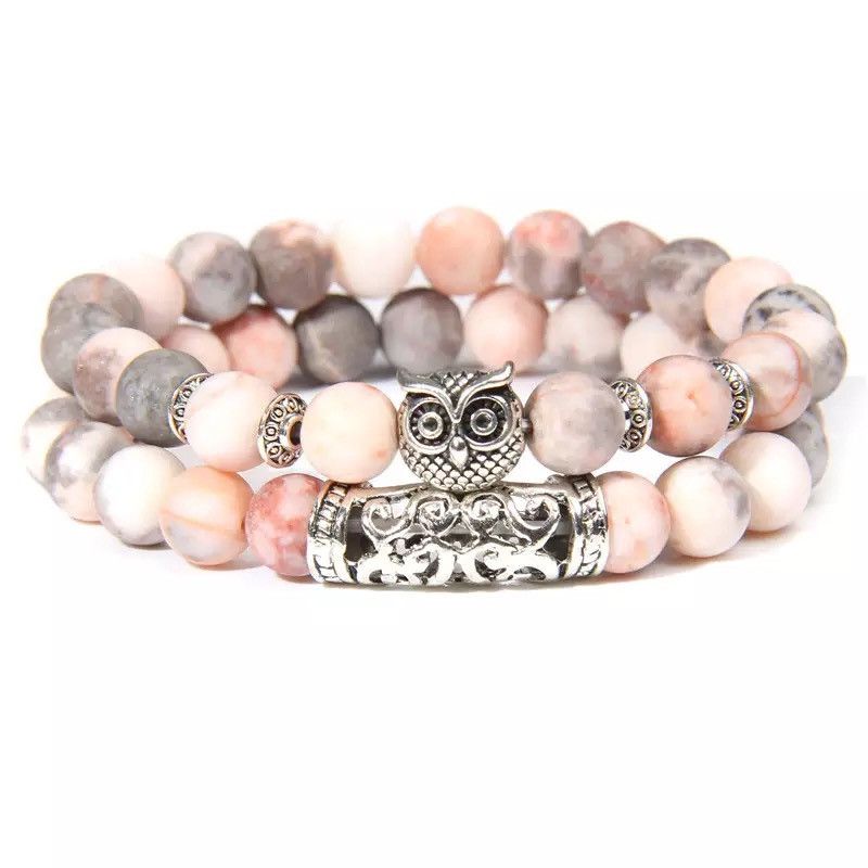 Jewelry × Vintage 2pcs/set Natural Pink Zebra Stone Beads Bracelet Size ONE SIZE - 1 Thumbnail