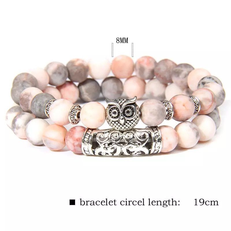 Jewelry × Vintage 2pcs/set Natural Pink Zebra Stone Beads Bracelet Size ONE SIZE - 2 Thumbnail