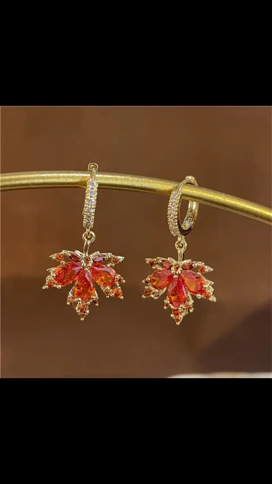 Jewelry Crystal Zircon Red Maple Leaf Earrings Size ONE SIZE - 2 Thumbnail