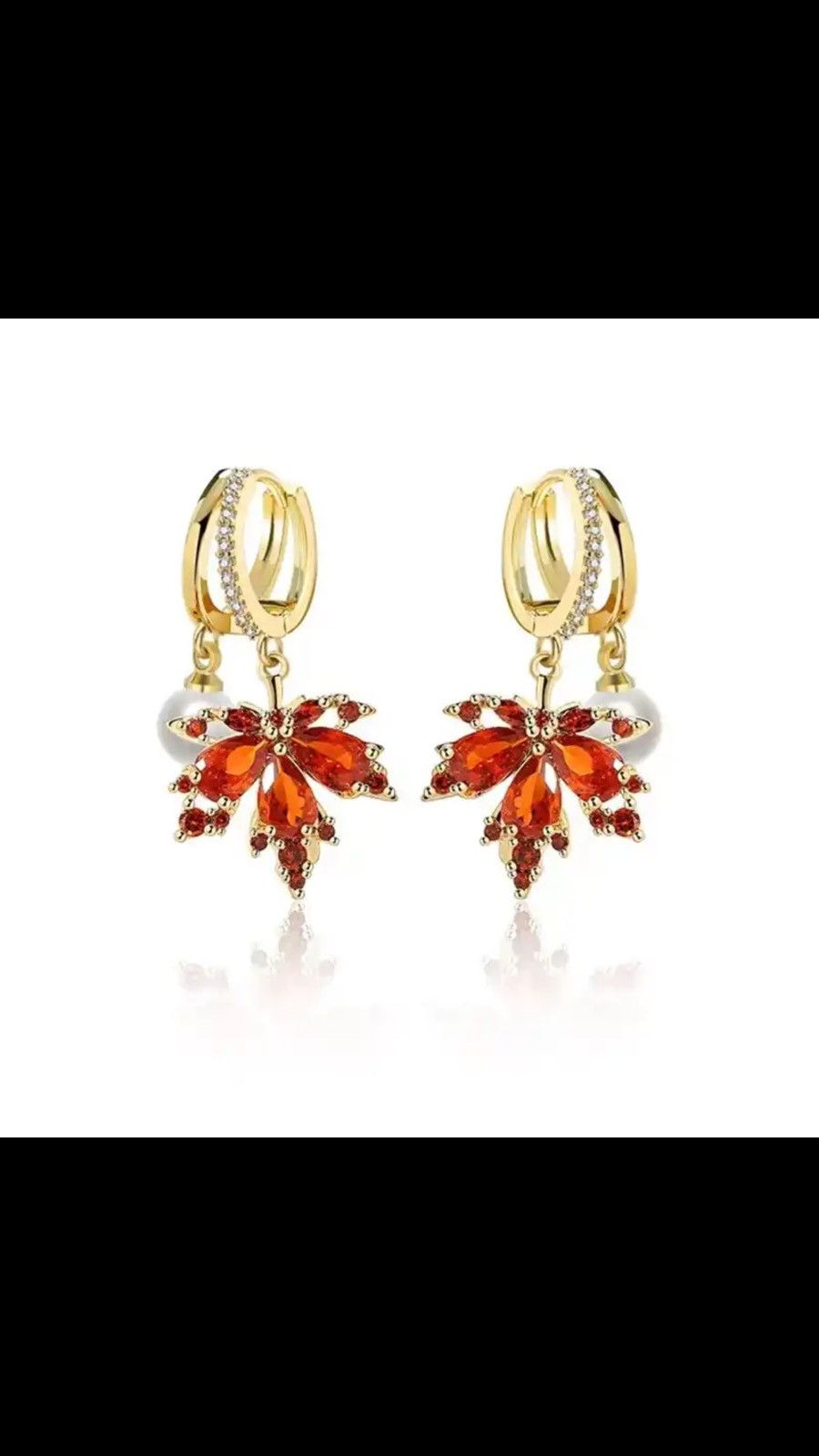 Jewelry Crystal Zircon Red Maple Leaf Earrings Size ONE SIZE - 4 Thumbnail