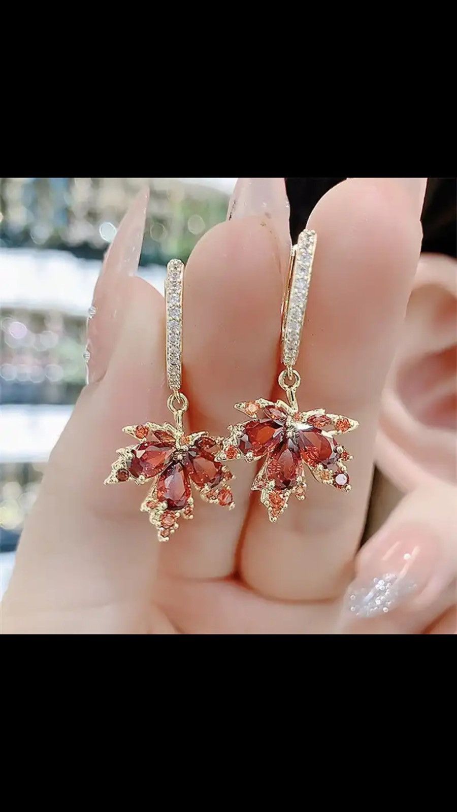 Jewelry Crystal Zircon Red Maple Leaf Earrings Size ONE SIZE - 1 Thumbnail
