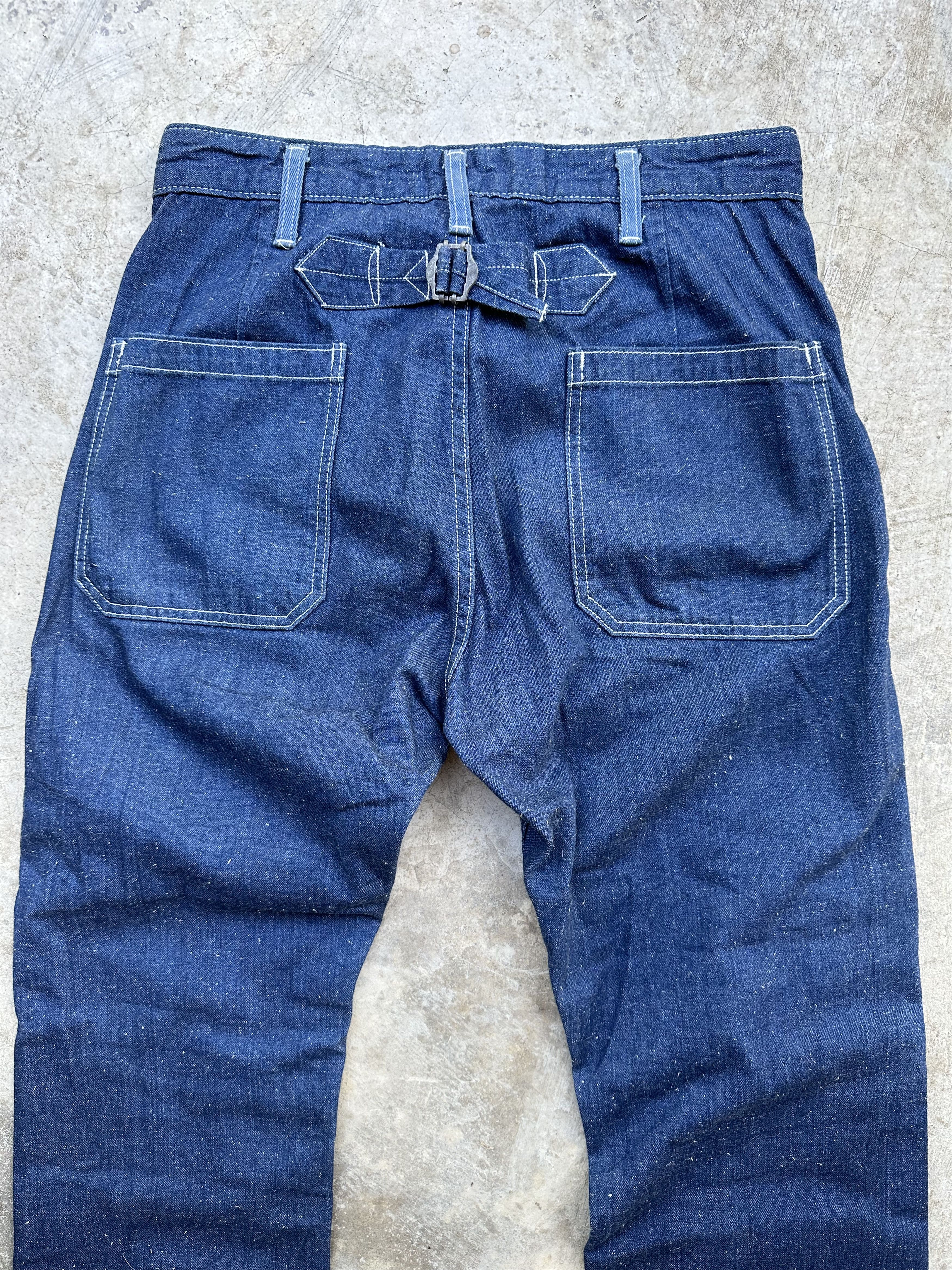 image of Indigo Fatigue Buckle Back Military Inspiration 50S Denim, Men's (Size 30)