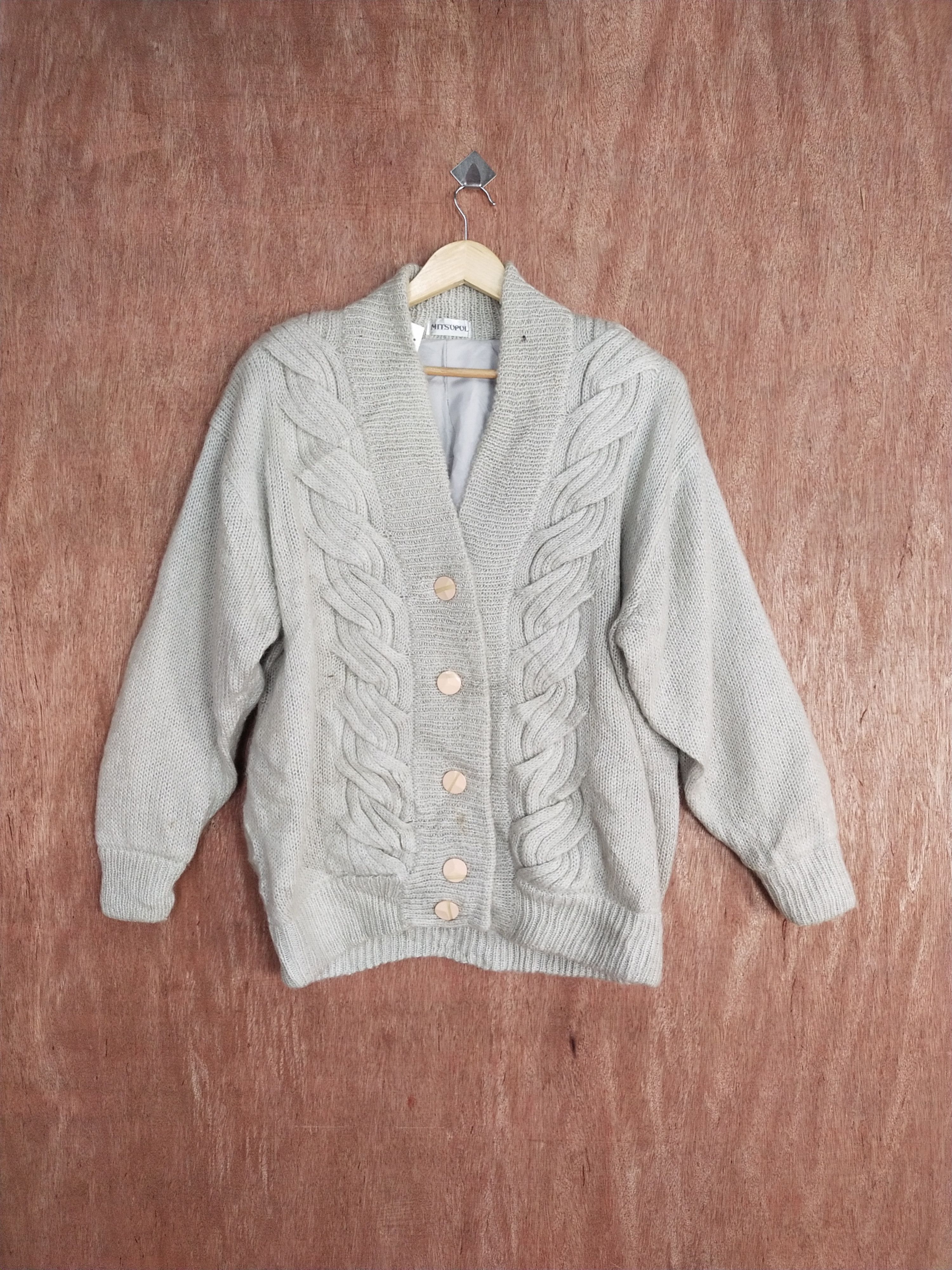 Vintage Mitsupul japan gray cardigan cable knitwear #S063 Size US XL / EU 56 / 4 - 1 Thumbnail