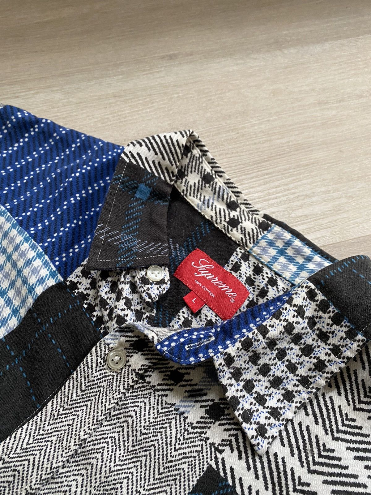 Supreme FW15 Supreme Printed Patchwork Flannel Shirt, Navy, Size L Size US L / EU 52-54 / 3 - 4 Thumbnail