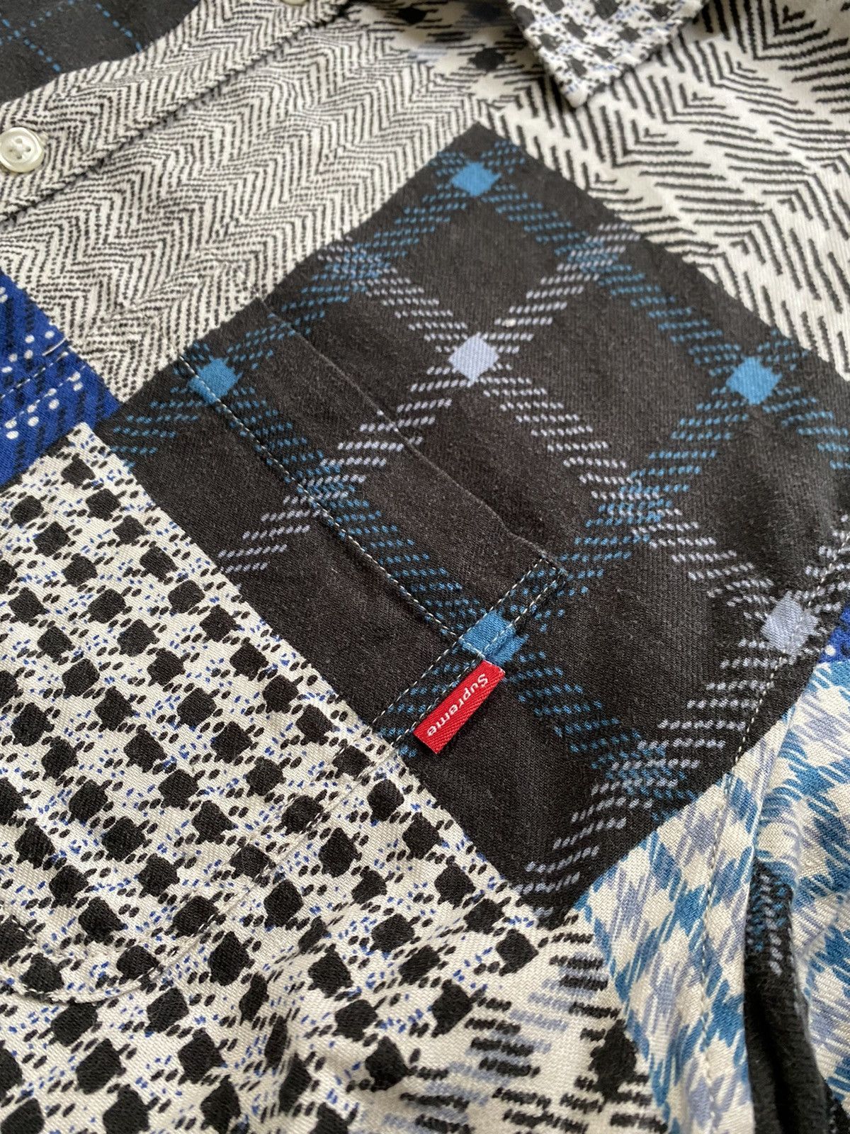 Supreme FW15 Supreme Printed Patchwork Flannel Shirt, Navy, Size L Size US L / EU 52-54 / 3 - 3 Thumbnail