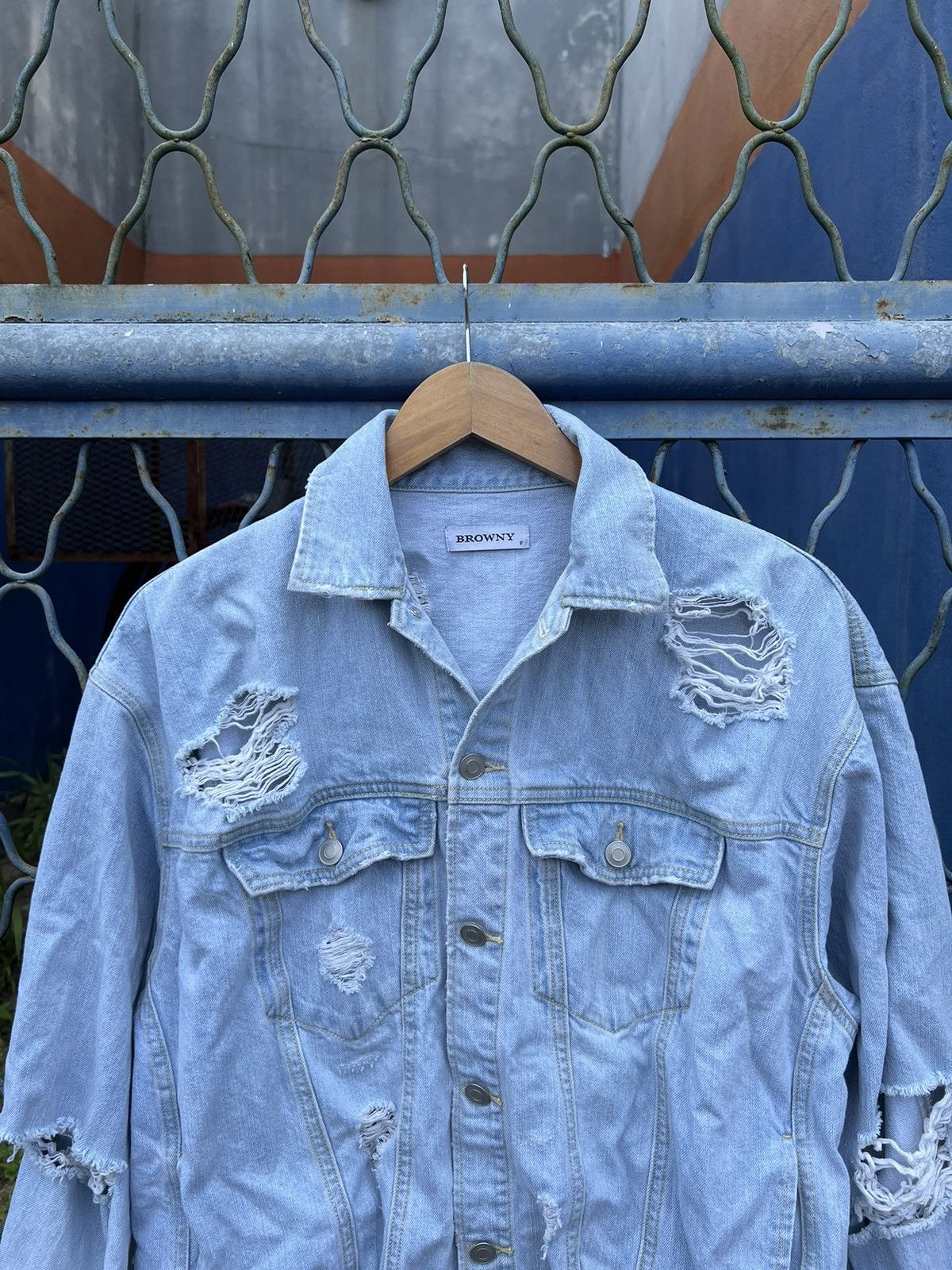 Japanese Brand × Vintage Vintage Browny Distressed Denim Jaket Size US L / EU 52-54 / 3 - 4 Thumbnail