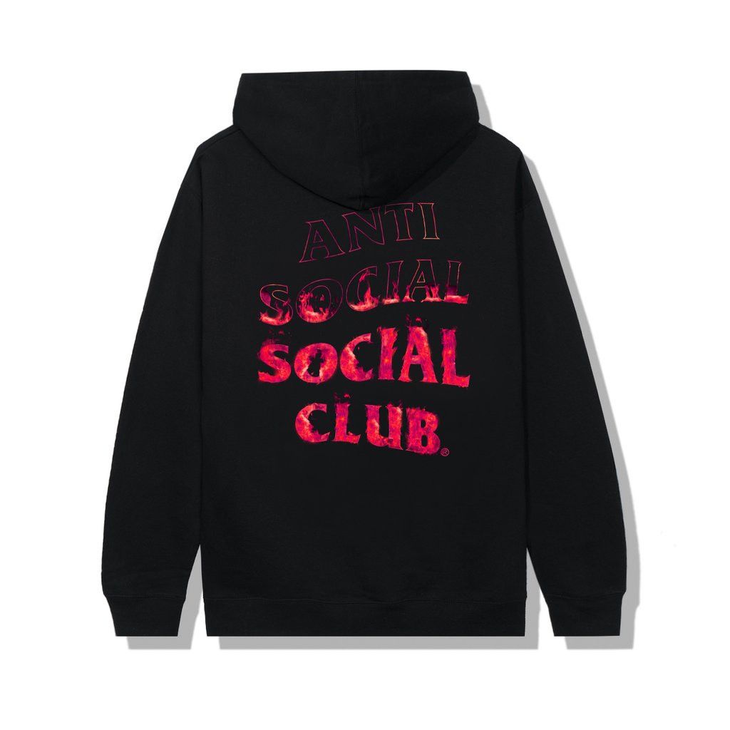 image of Anti Social Social Club Ds Ss21 Assc Pink Flame A Fire Inside Black Hoodie In Hand, Men's (Size XL)