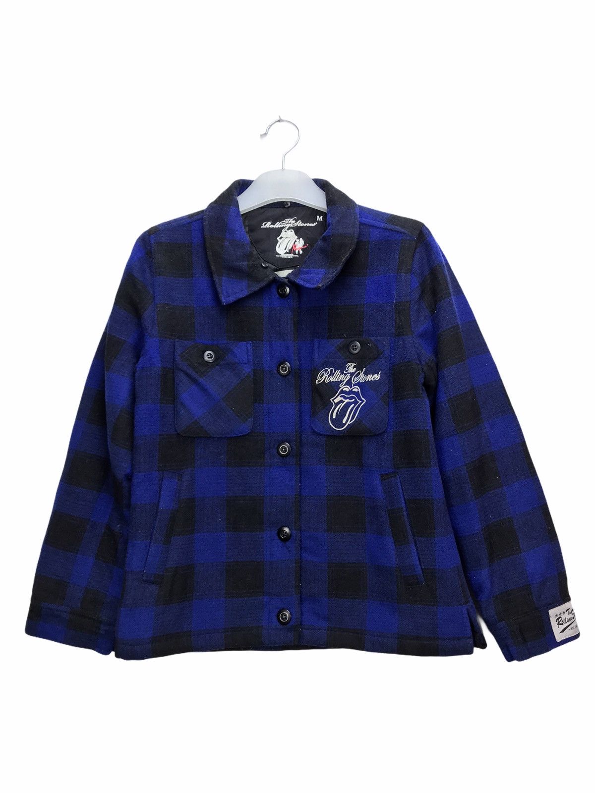 image of Band Tees x The Rolling Stones Rooling Stones Band Shadow Plaid Jacket in Blue, Men's (Size Medium)