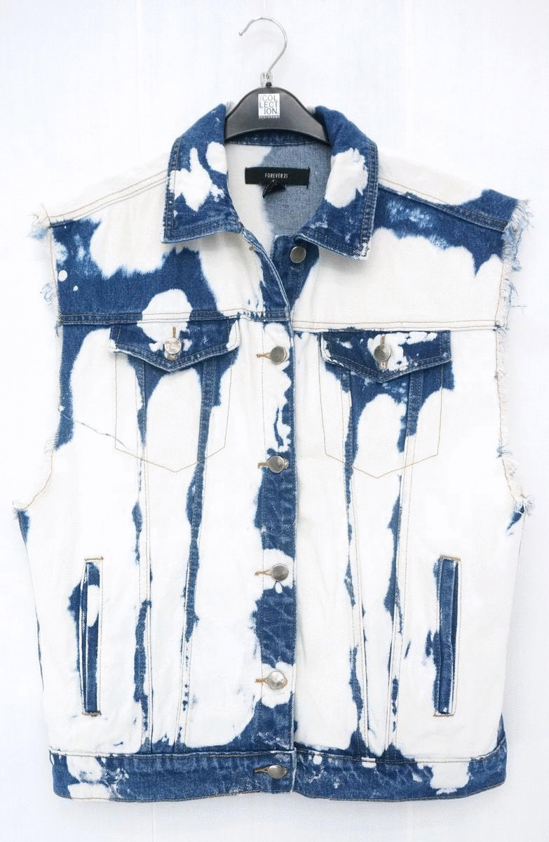 Forever 21 F21 Artist Bleach Dye Washed Sleeveless Denim Jacket Size US M / EU 48-50 / 2 - 2 Thumbnail