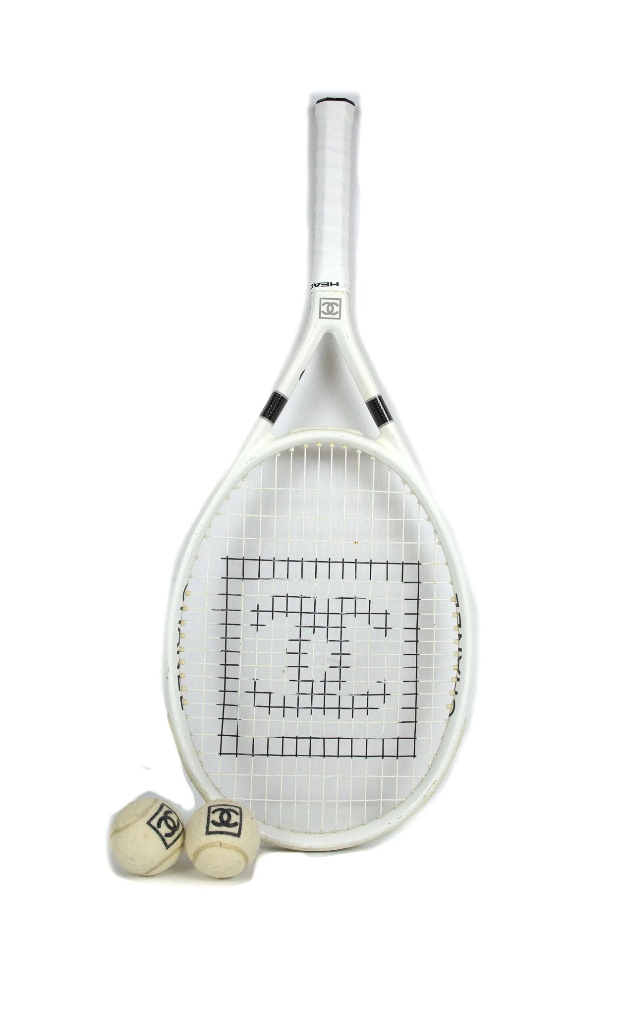 2pc Chanel Designer Tennis Racquet & Ball Set. Includes