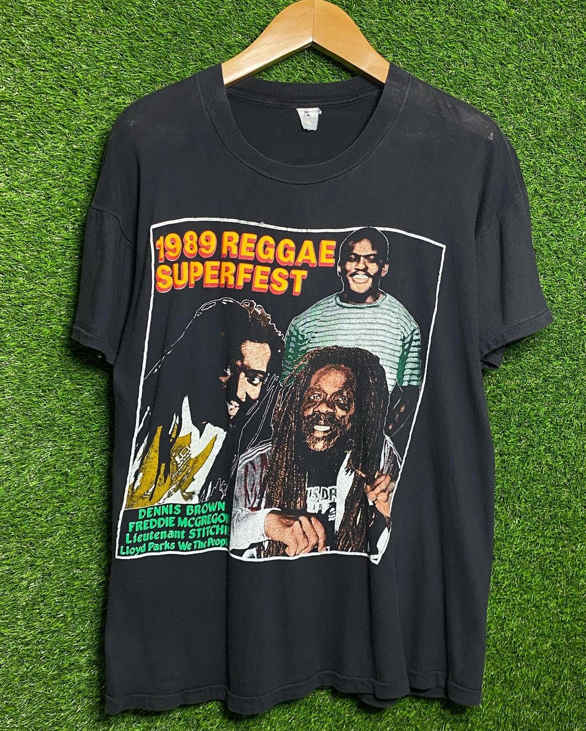 image of Rap Tees x Vintage Reggae Superfest 1989 Dennis Brown Tour Tee Shirt in Black, Men's (Size XL)