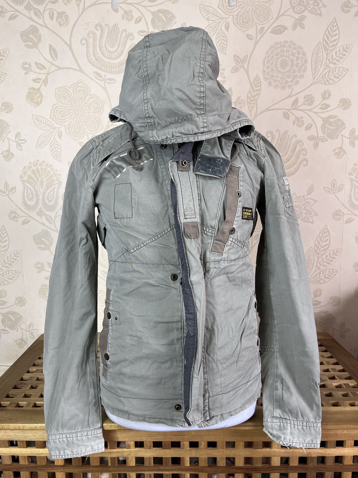 image of G Star Raw Bondage G-Star Raw Hoodie Tactical Jacket Army Style in Soft Grey, Men's (Size Small)