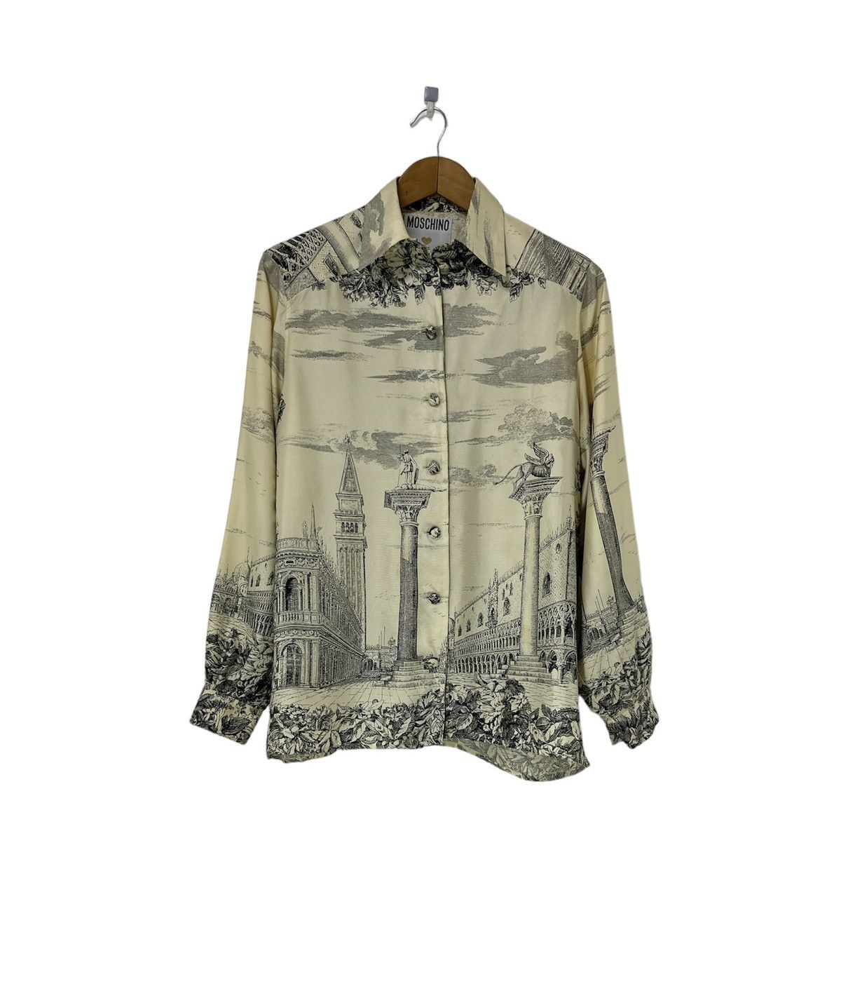 Moschino Luxury Moschino Button Ups Silk Shirt Full Print Roman City Size M / US 6-8 / IT 42-44 - 1 Thumbnail