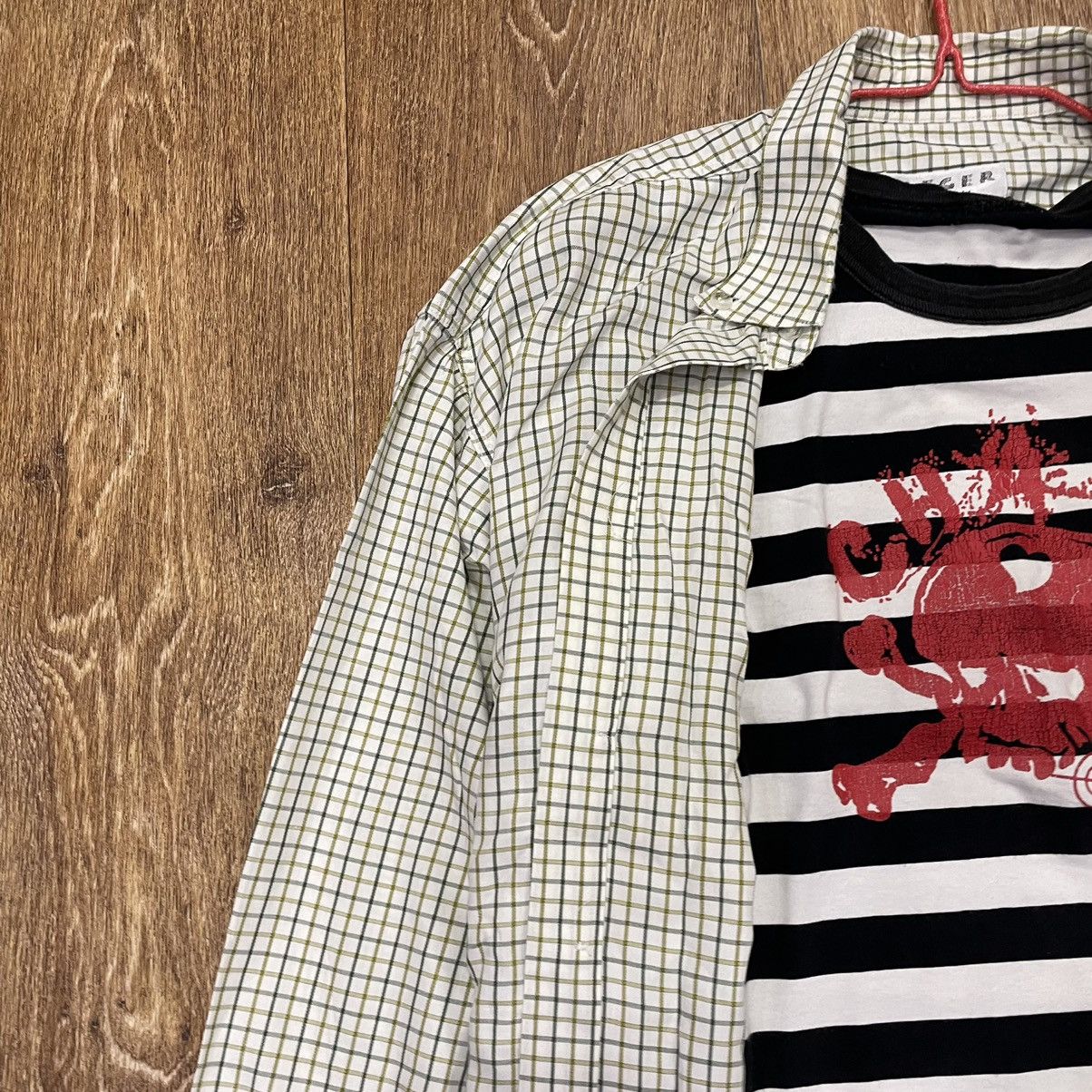 Vintage Vintage 90s Checkered Shirt Striped Graphic Tee Grunge L Size US L / EU 52-54 / 3 - 4 Thumbnail