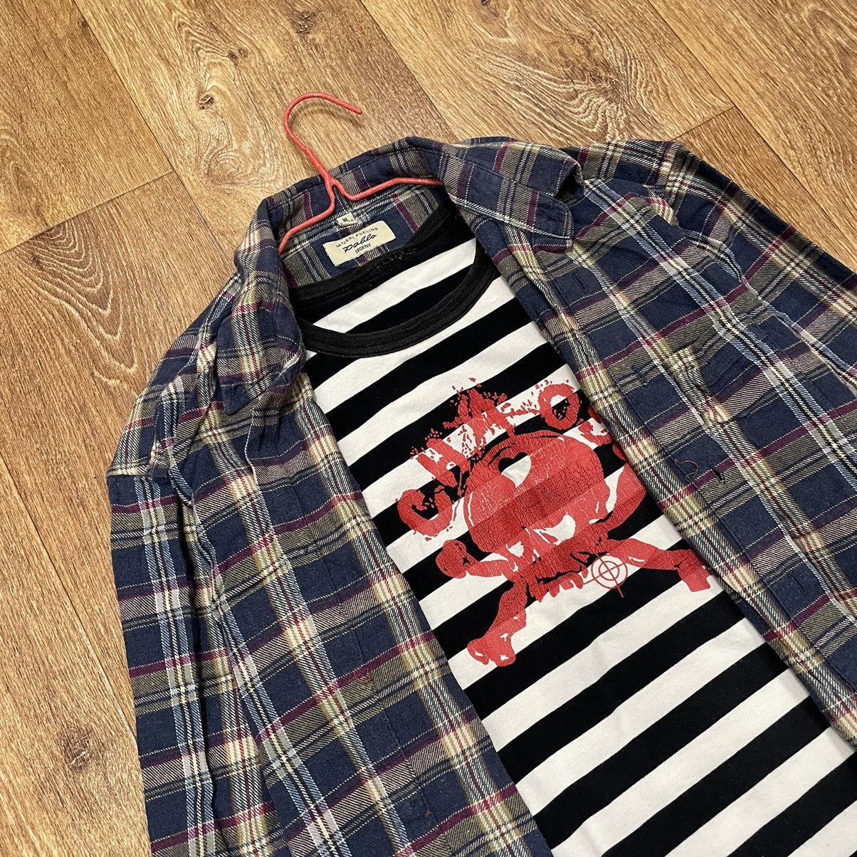 Vintage Vintage 90s Checkered Shirt Striped Graphic Tee Grunge XL Size US XL / EU 56 / 4 - 5 Thumbnail