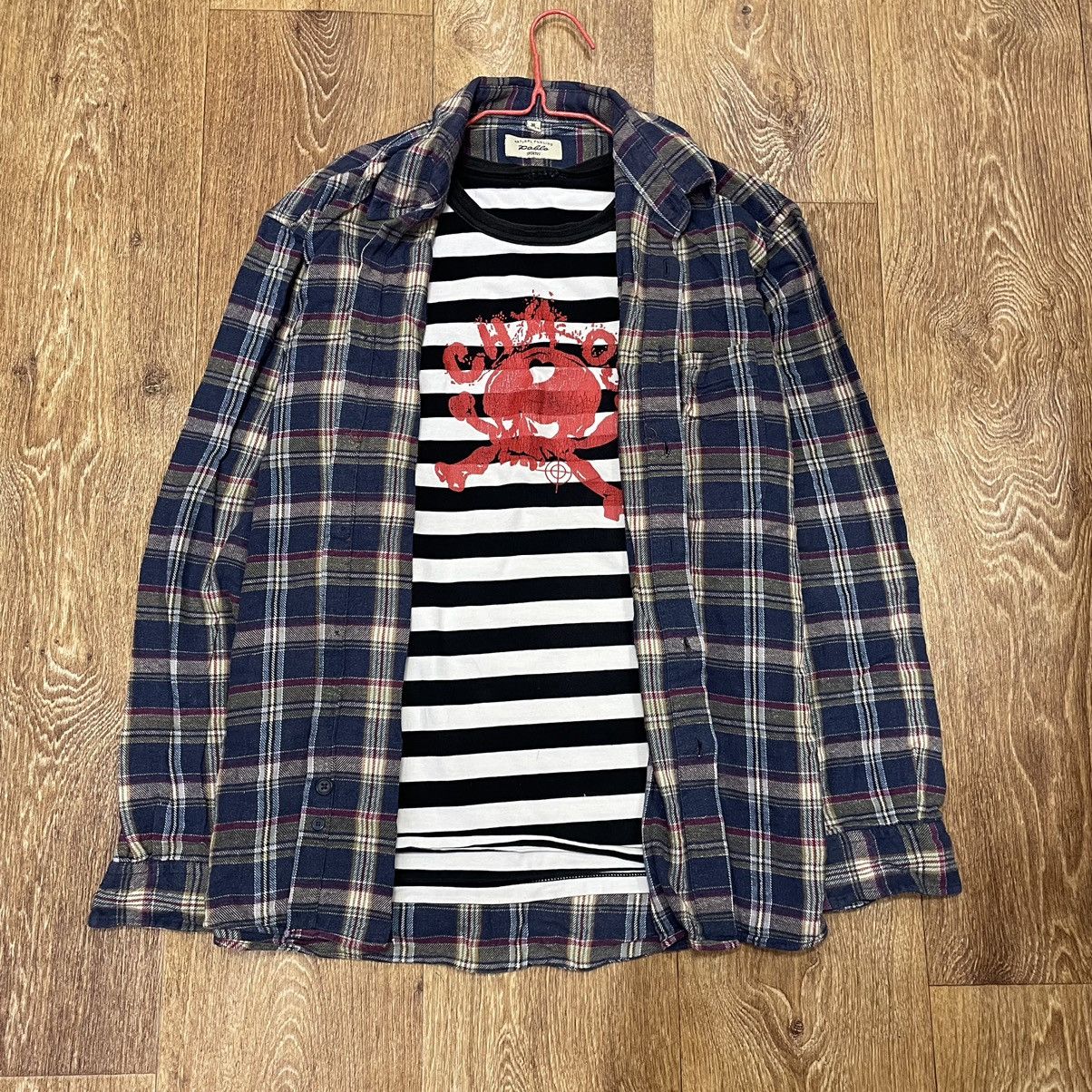 Vintage Vintage 90s Checkered Shirt Striped Graphic Tee Grunge XL Size US XL / EU 56 / 4 - 1 Thumbnail