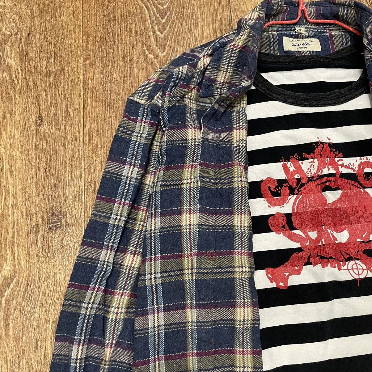 Vintage Vintage 90s Checkered Shirt Striped Graphic Tee Grunge XL Size US XL / EU 56 / 4 - 4 Thumbnail