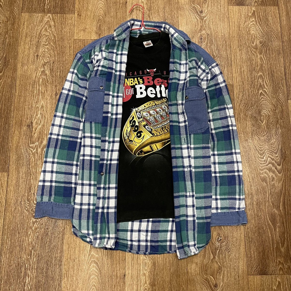 Vintage Vintage 90s Checkered Shirt Boxy Oversized Grunge Blue L Size US L / EU 52-54 / 3 - 2 Thumbnail