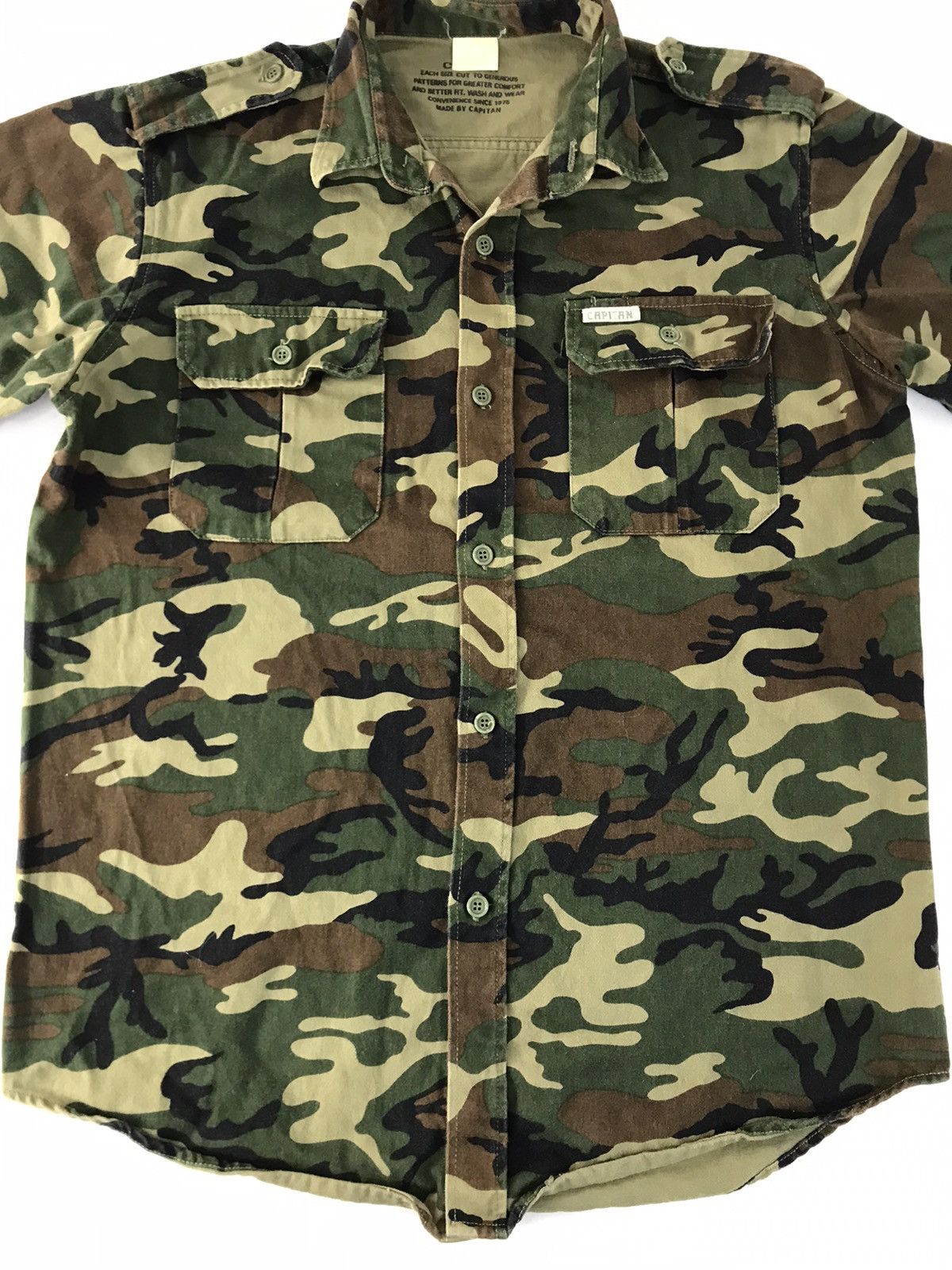 Japanese Brand Capitan Camouflage Button Up Shirt Pockets Green Military Size US XL / EU 56 / 4 - 3 Thumbnail