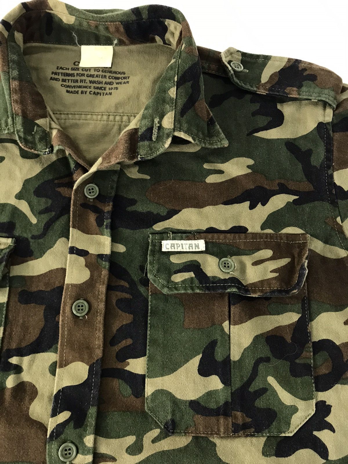 Japanese Brand Capitan Camouflage Button Up Shirt Pockets Green Military Size US XL / EU 56 / 4 - 4 Thumbnail