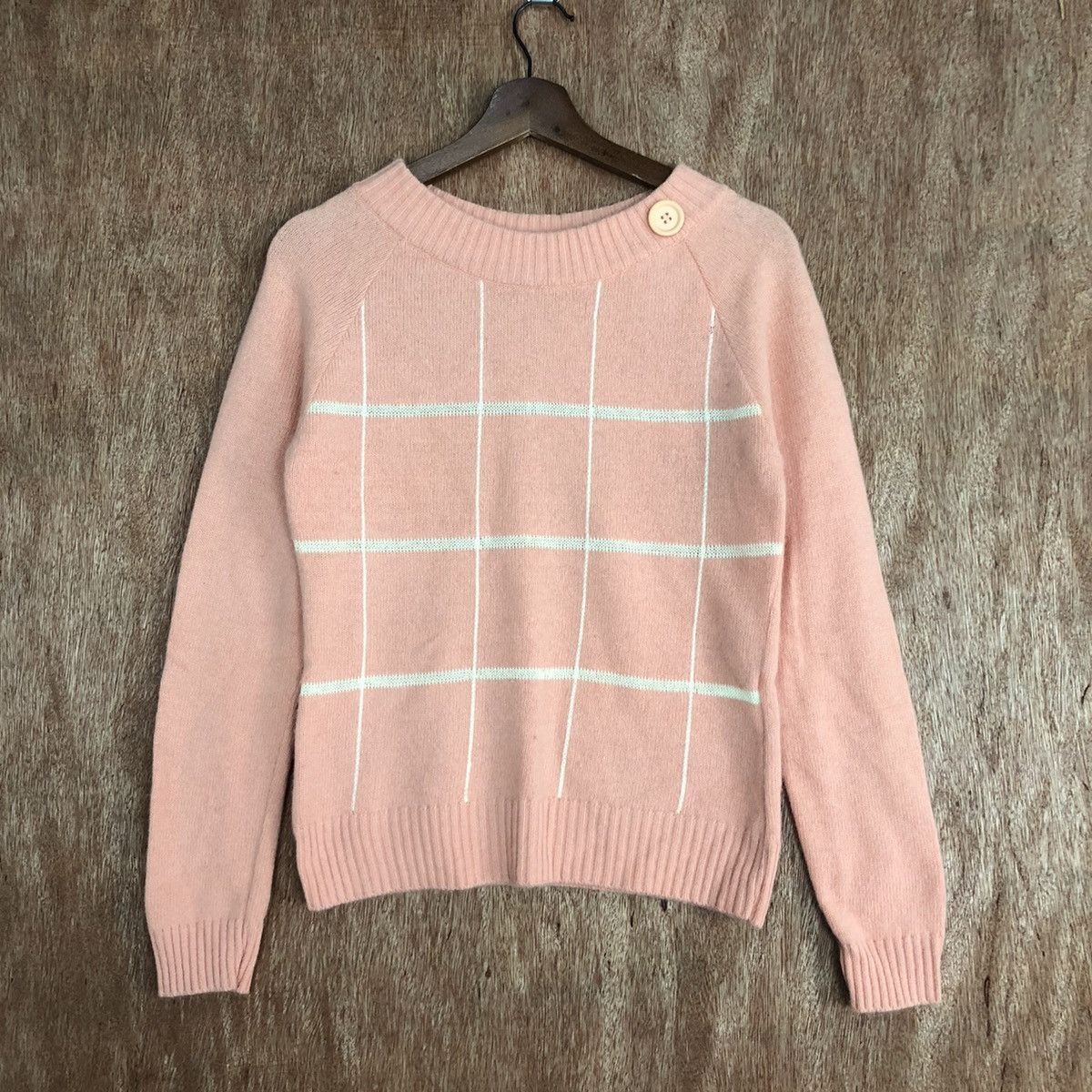 image of Homespun Knitwear Maria Claire Peach Checkered Knitwear 6045, Women's (Size Medium)